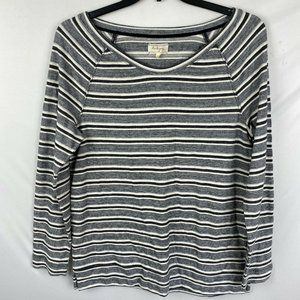 Lou & Grey 3/4 Sleeve Ribbed Sweatshirt White and Black